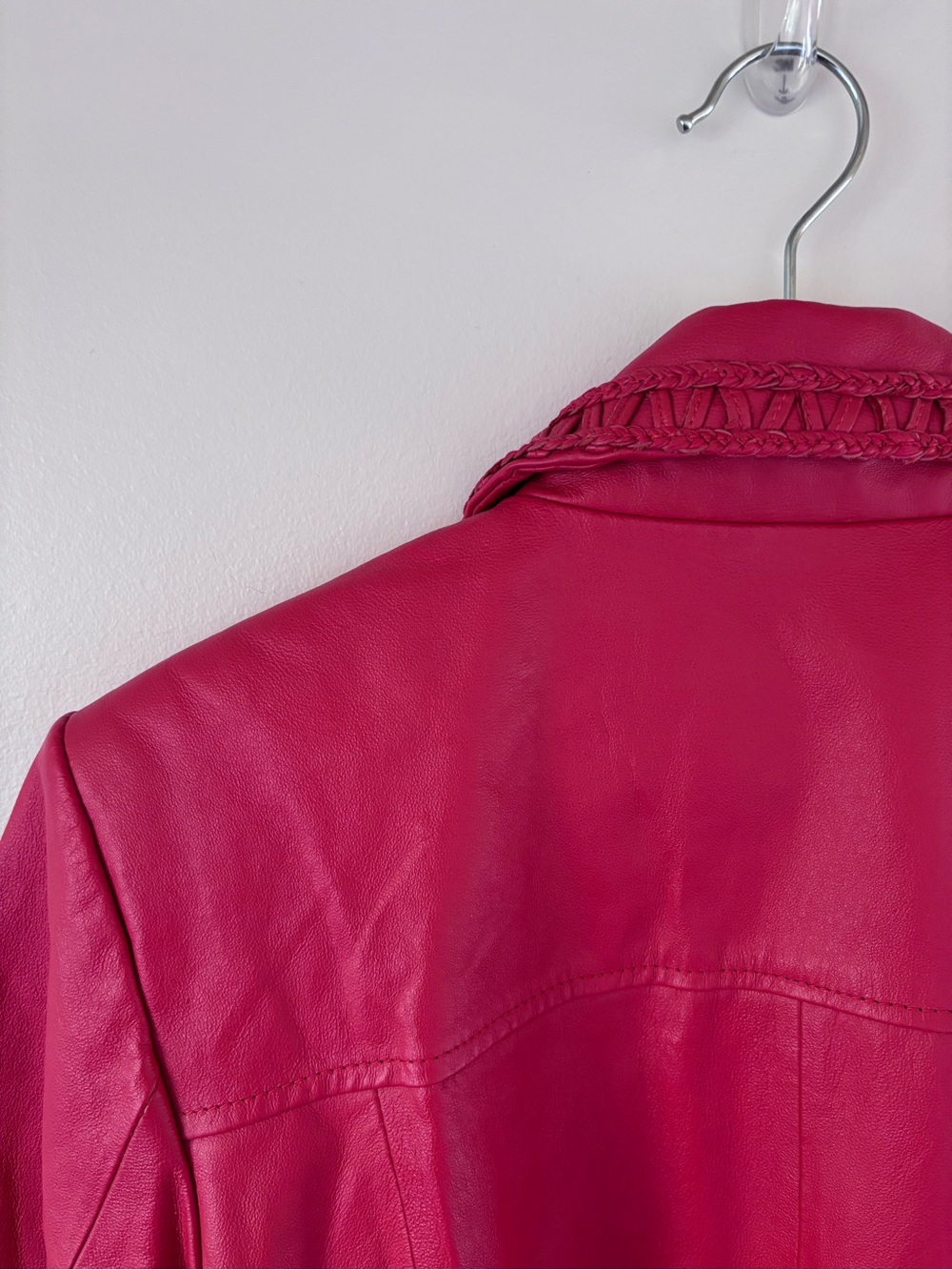 Vintage Ruby Red Leather Woven Statement Jacket by Guillaume (Size Medium) - Picture 10 of 10